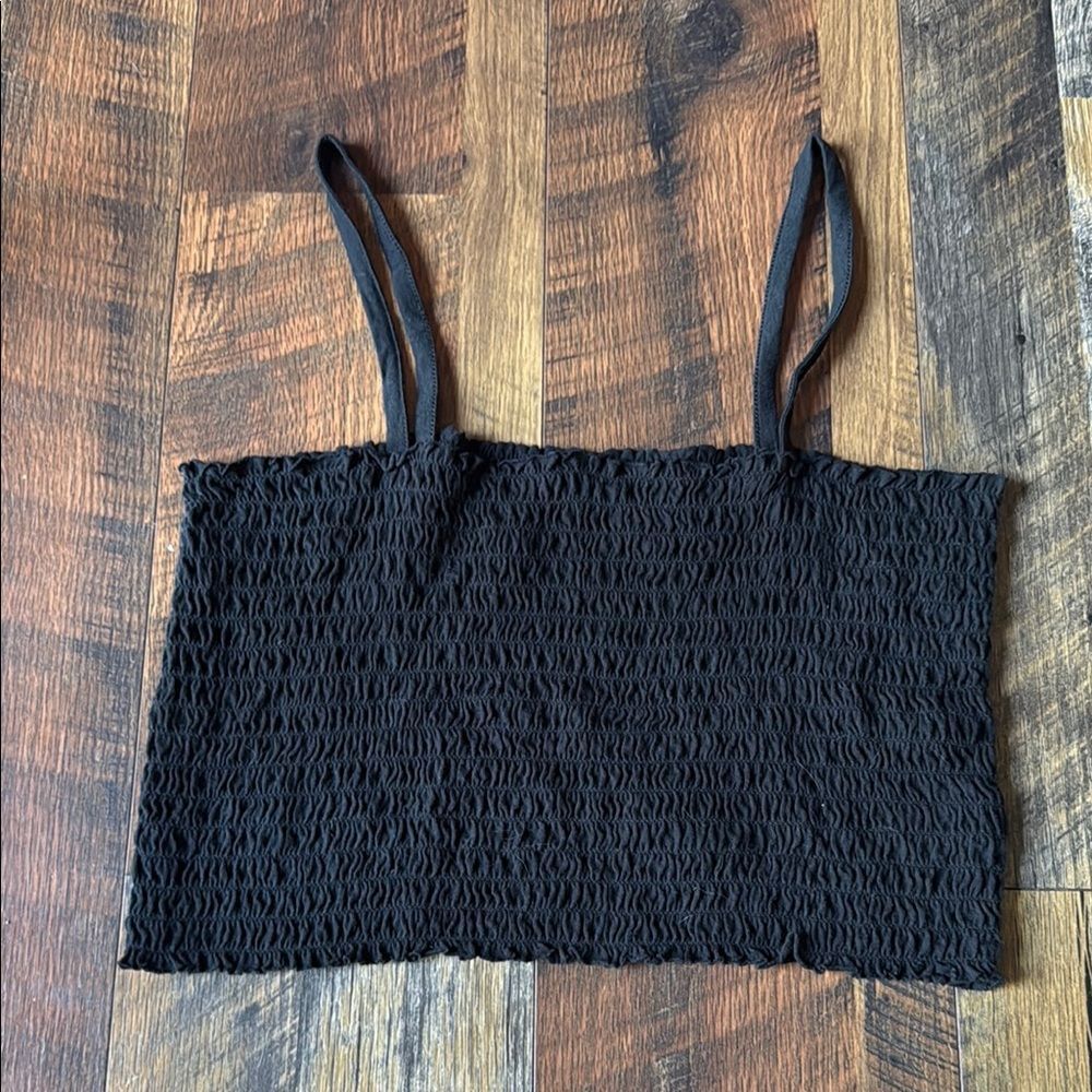 American Eagle Outfitters Black Smocked Crop Camisole